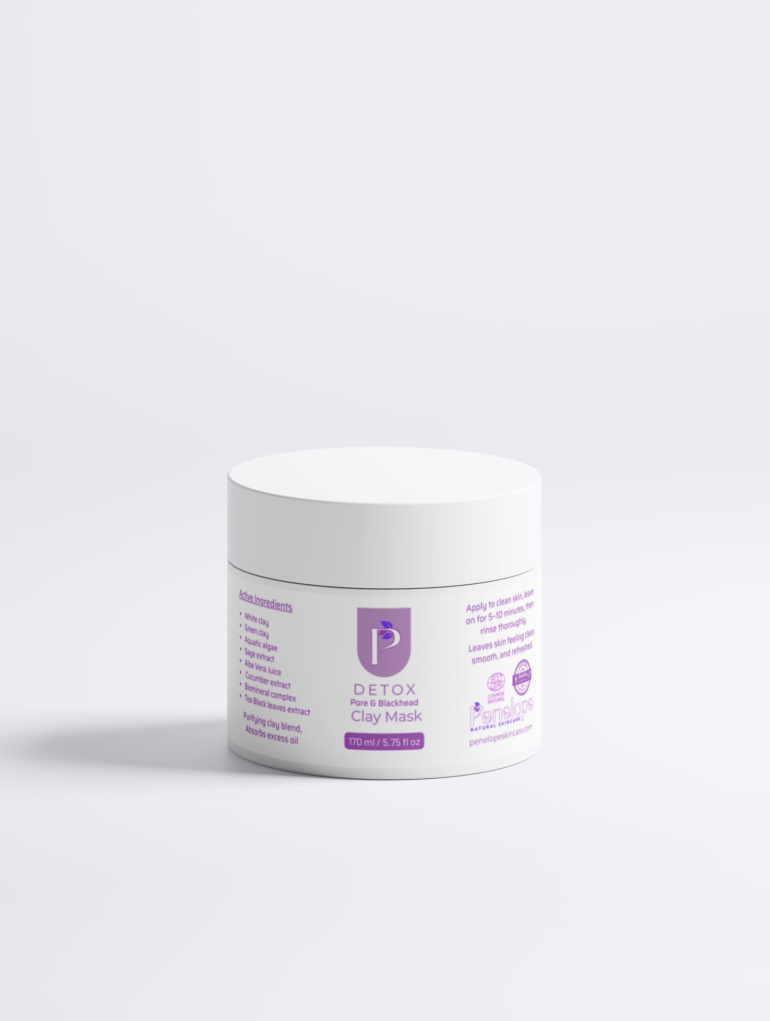 A white plastic jar of Pimp My Detox Clay Mask with purple text and logo, set against a clean white background with a soft shadow.