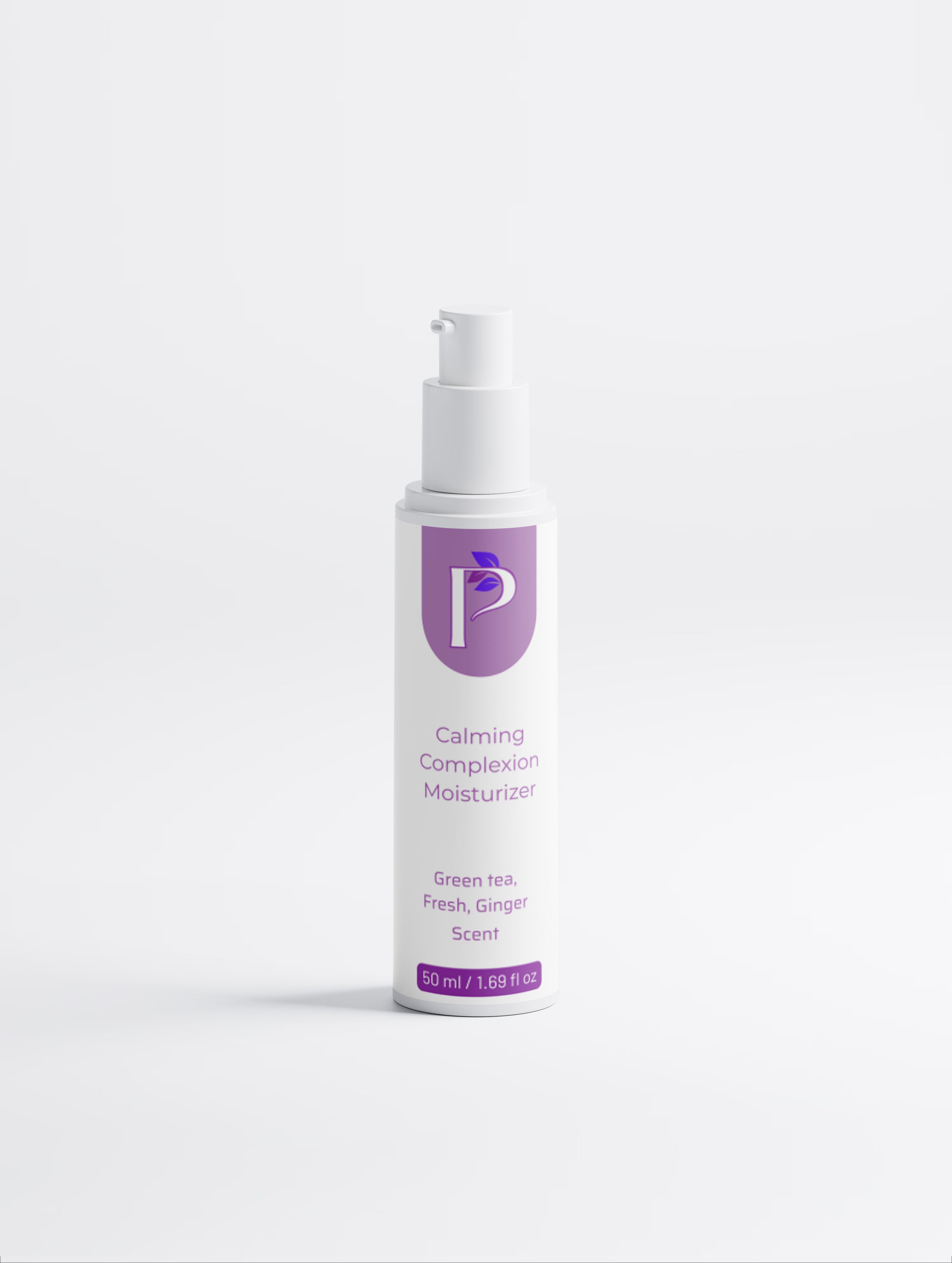 A white pump bottle of Pimpless Calming Complexion Moisturizer with a purple logo and text, set against a clean white background.