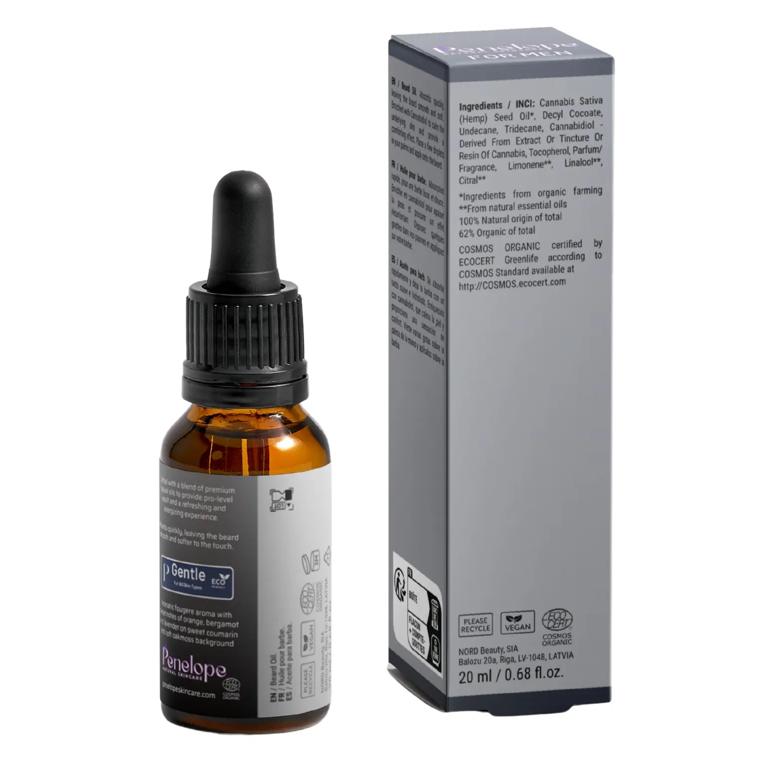 An amber glass dropper bottle and its matching gray cardboard packaging box, both labeled Pendope, shown on a plain white background.