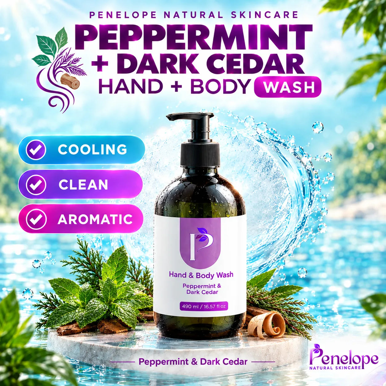 Hand And Body Wash-Peppermint And Dark Cedar